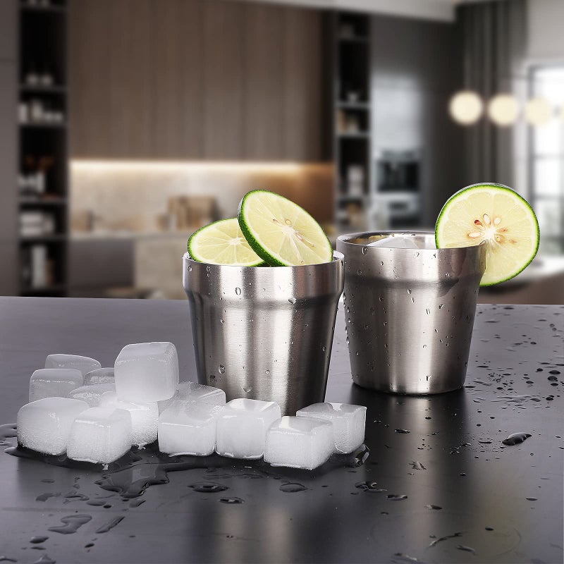 Youda Stainless Steel Double Walled Insulated Cups(Set of 4) Stackable, Coffee Cup/Tea Cup/Chilling Beer Glasses, Great for Toddlers, for Travel, Outdoor, Camping&Everyday(6 oz, Silver) - Image 3